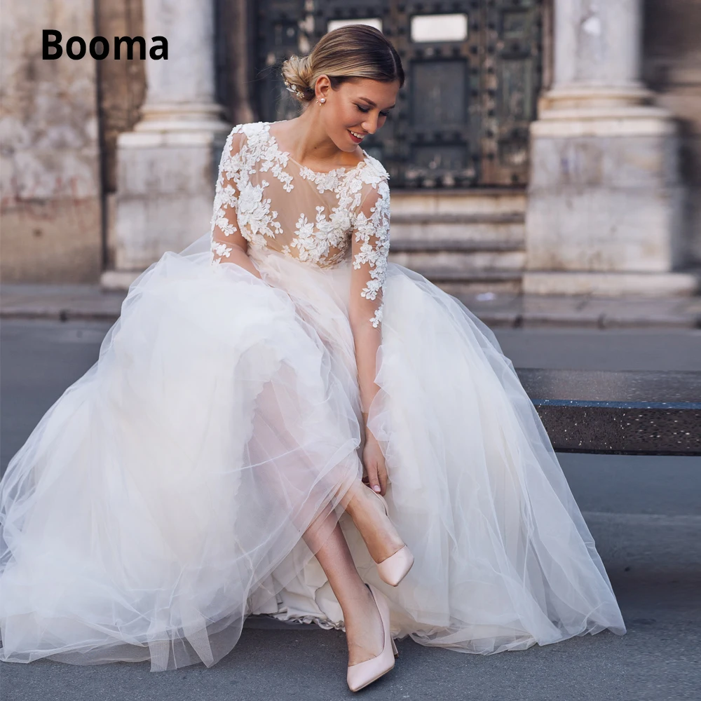 Женское кружевное свадебное платье Booma элегантное фатиновое с длинным рукавом в