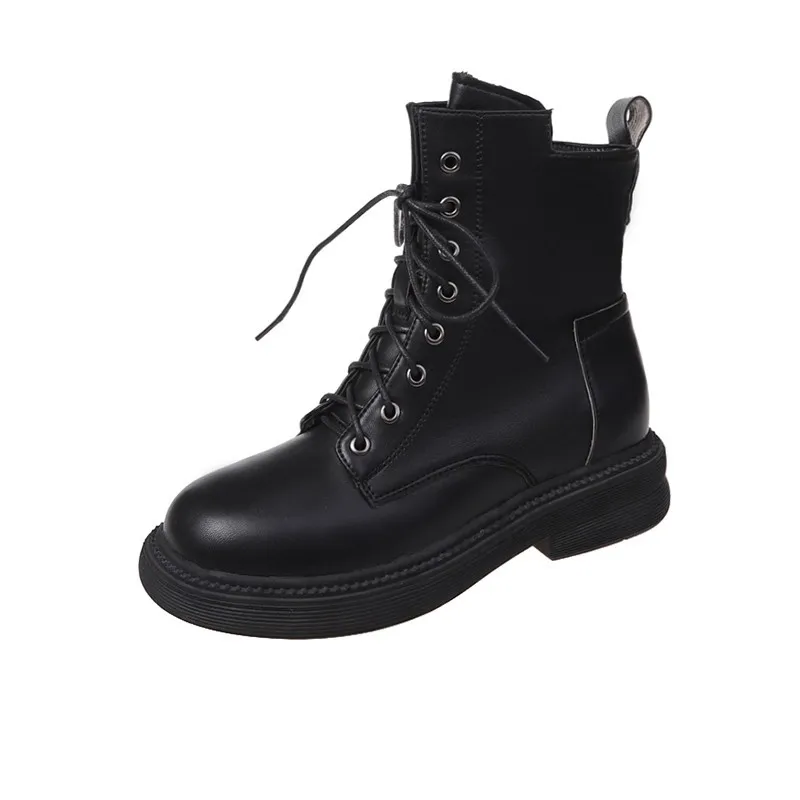 Beige black plush warm fur ankle boots women's 2022 fall/winter motorcycle boots thick-soled gothic shoes women's combat boots