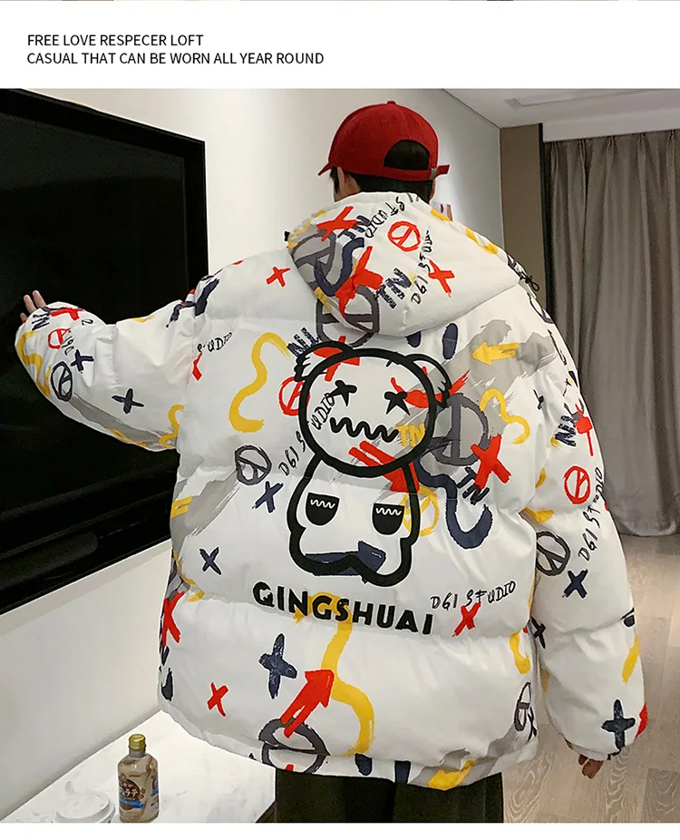 Fashion Casual Printed Cotton-Padded Jackets Men's 2022 Winter Parkas Thicken Warm Bread Jackets Outwear Down Coats Top Clothing