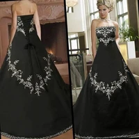 black gothic embroidery wedding dresses vintage strapless full length lace up corset country church bridal gowns 2022 plus size
