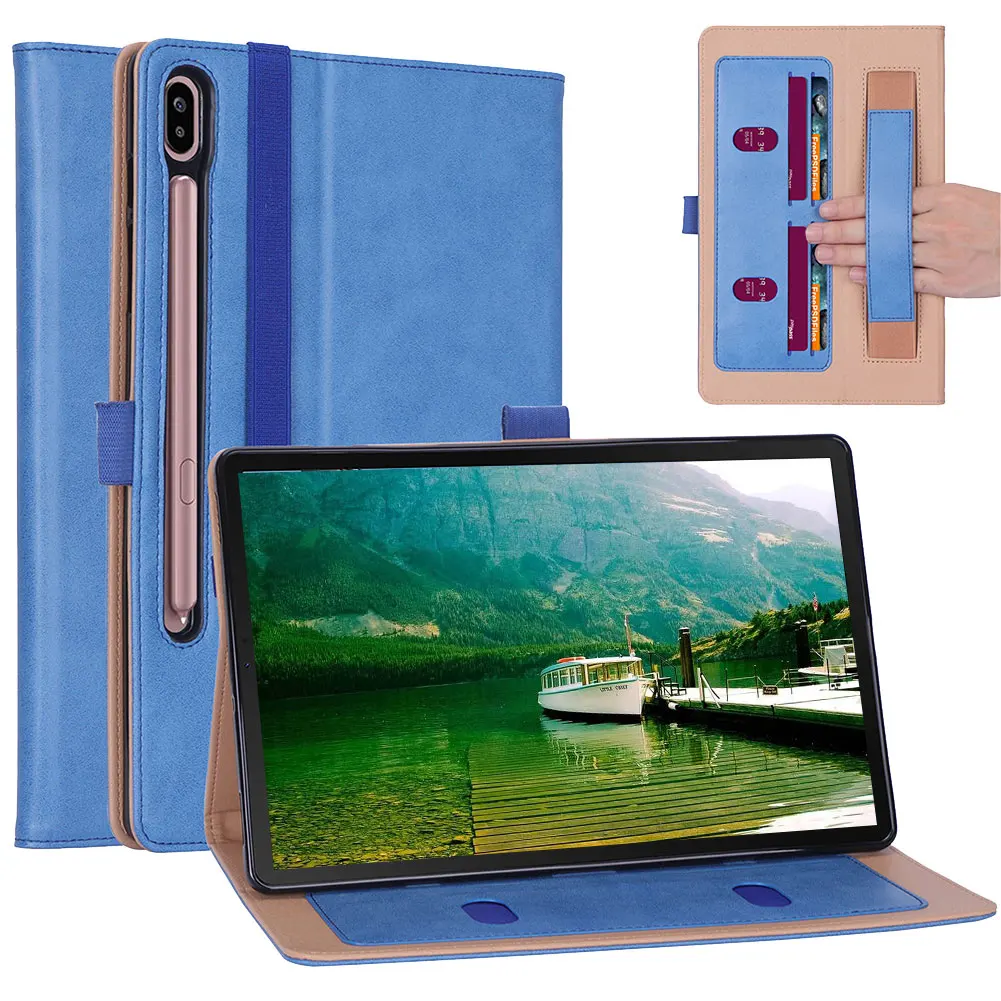 Blue Бизнес авто спящий смарт-чехол для Samsung Galaxy Tab S6 10,5 дюймов SM-T860 SM-T865 чехол из искусственной кожи флип-чехол подставка - Цвет: Blue