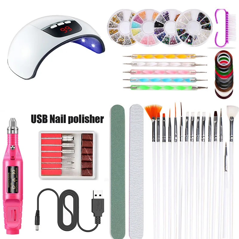 

54W USB Smart Induction Nail Manicure Lamp UV Lamp Nail Polishing Machine Nail Drill Tool Set