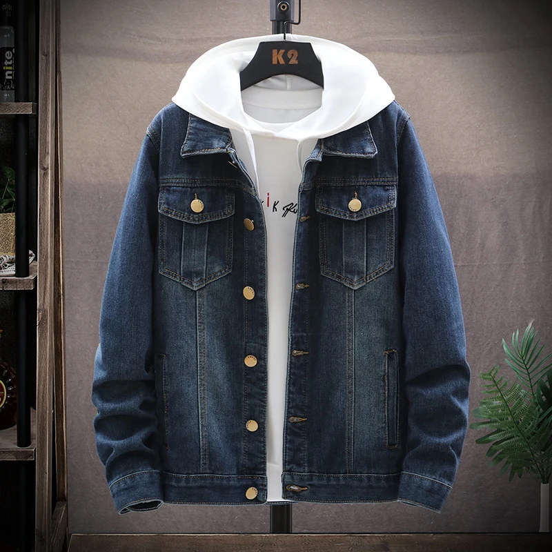 

M-4XL 21 хлопковая куртка из денима для девочек, на весну-осень мужская повседневная однотонная Цвет с лацканами однобортная джинсовая куртка ...