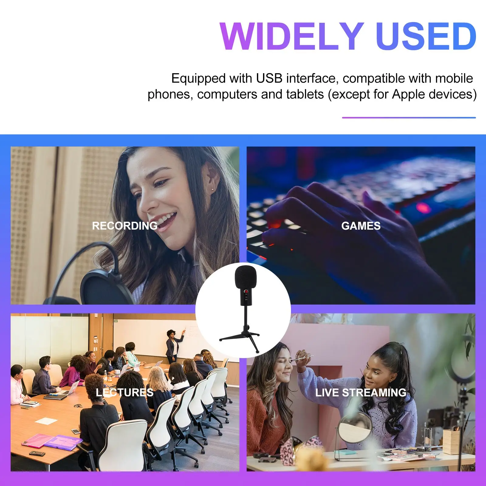 

1 Set of USB Microphone Computer Recording Mic Live Streaming Microphone (Black)