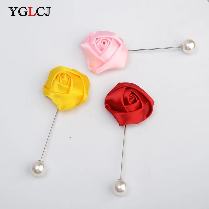 Мужская/женская брошь в форме розы из ткани с жемчугом аксессуар для рубашки или