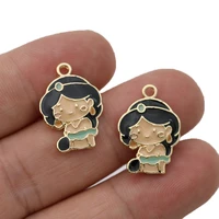 5pcs gold plated enamel princess girl charm pendant for jewelry making earrings bracelet necklace diy accessories craft 20x10mm