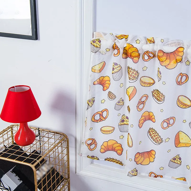 Занавески с принтом для кухни и спальни Короткие шторы карманами окон украшение