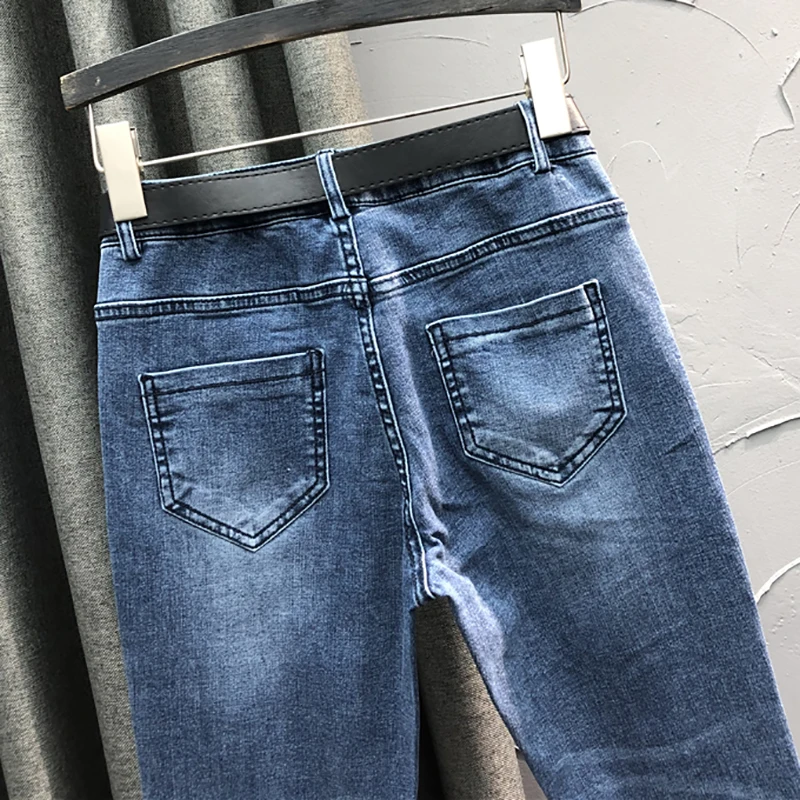 

SHENGPALAE Geometric Hot Drill Embroidery Jeans Women's Spring 2021 New High Waist Fashion Personality Denim Pencli Pants 5B598