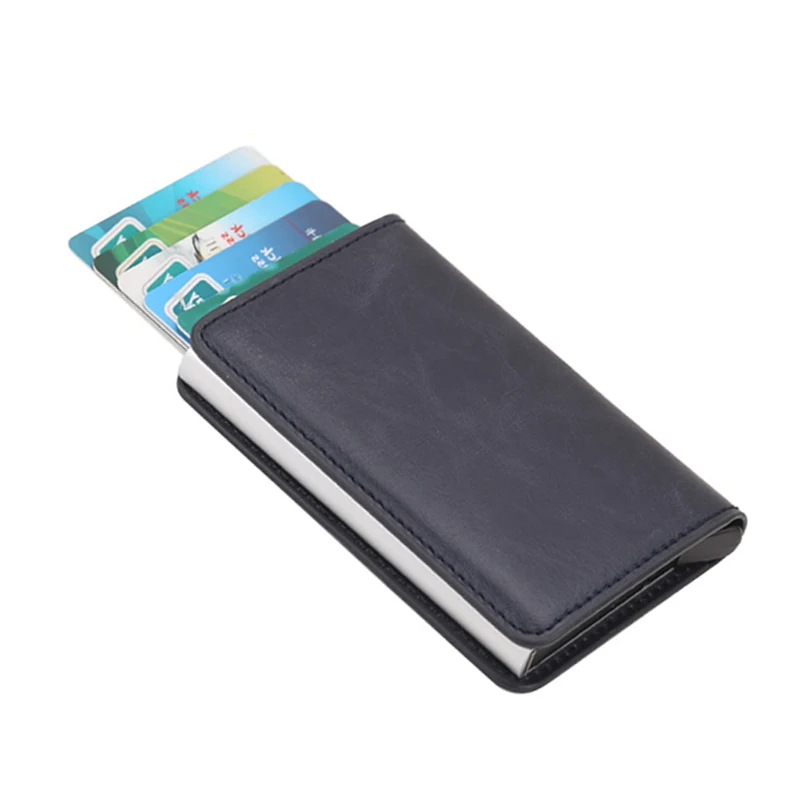 A-blue Анти вор Rfid кредитный id держатель для карт тонкий мужской минималистичный карбоновый металлический бумажник визитница сумка для кредитных карт Чехол Carteira Новинка - Цвет: A-blue