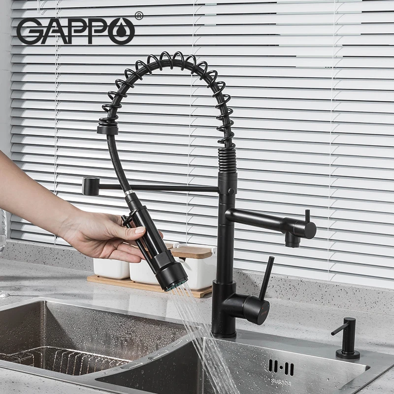 

Gappo Matte Black Kitchen Taps Pull Out Spray Nozzle Cold and Hot Water Mixer Kitchen Faucet Crane Y40174-3-US
