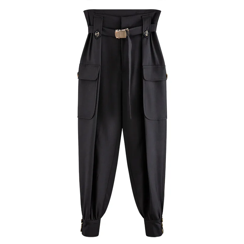 

WQJGR Pants Women 2020 Spring and Autumn New Fashion Full Length Trousers Women Pockets Decoration Loose Black Pants