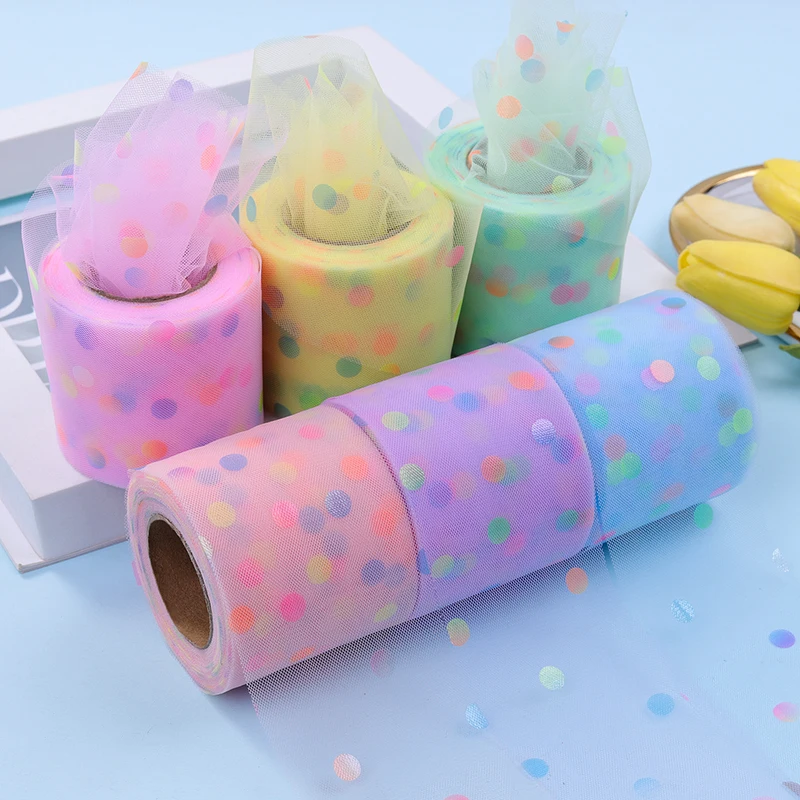 8 см 25 ярдов блестящая Тюлевая лента в рулоне сетчатая ткань горошек для сделай