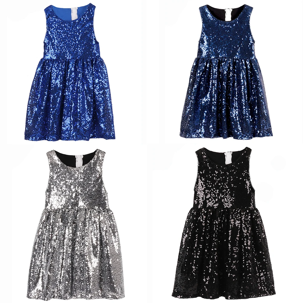 Kids Sequin Dresses for Girls Sleeveless Gold Prom Toddler Baby Glitter Dress Birthday Party Wedding Pageant Christmas | Детская одежда