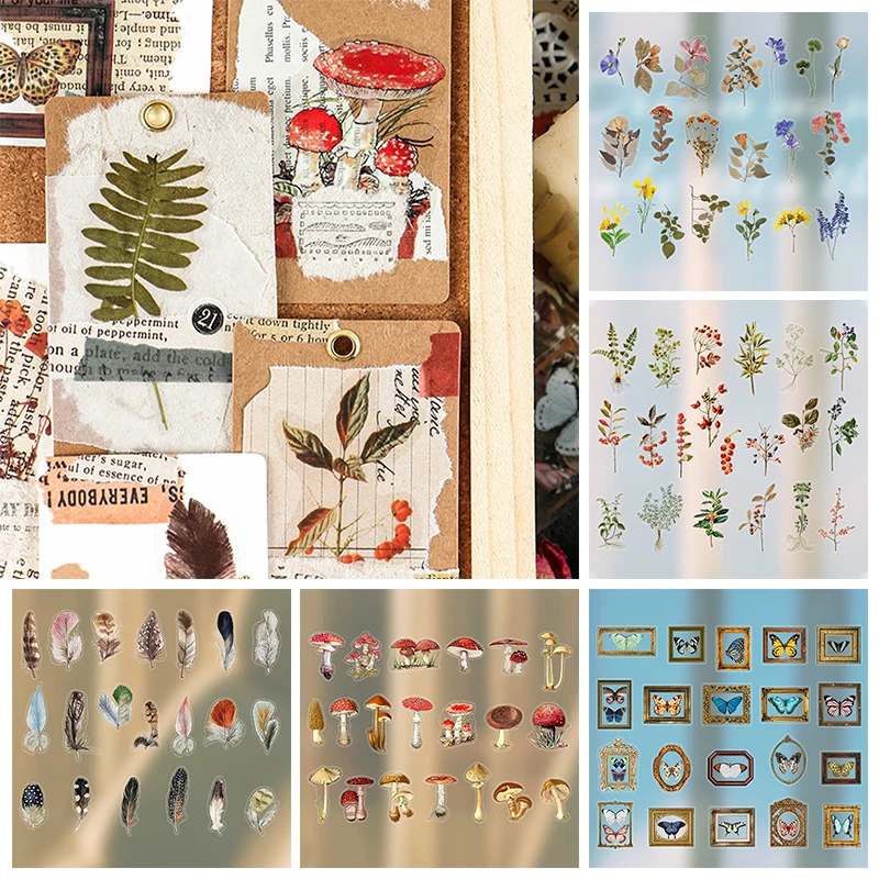 

40 шт., декоративные наклейки в виде цветов и грибов