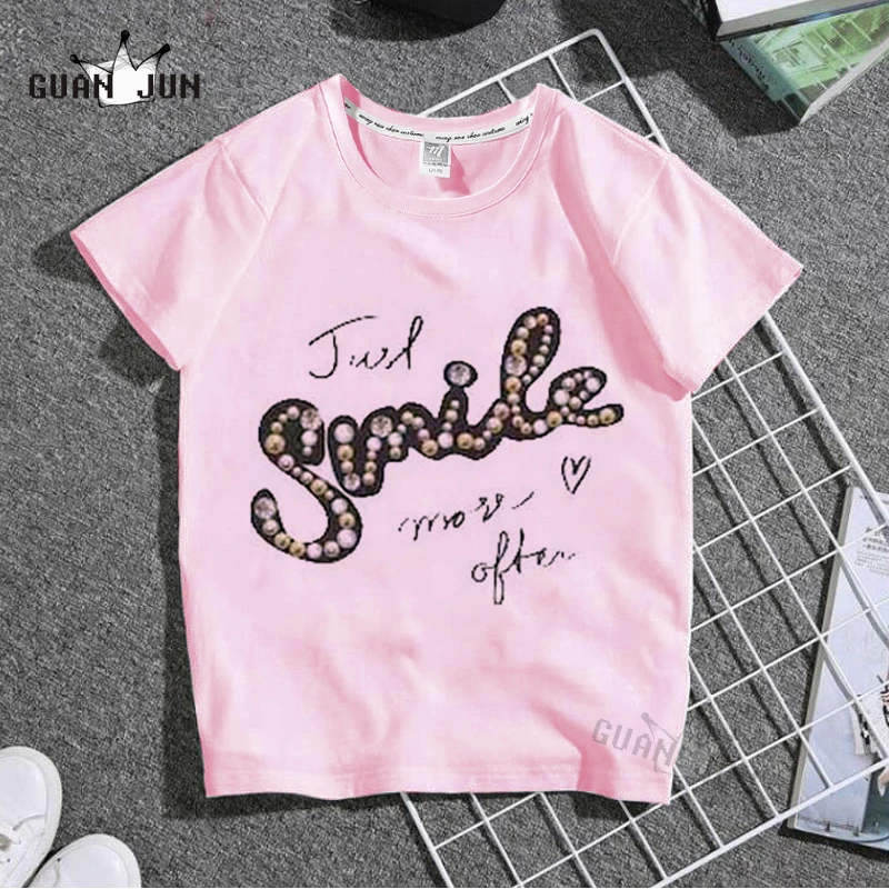 Летняя футболка для мальчиков Harajuku с милым принтом в виде смайлика жемчуга и