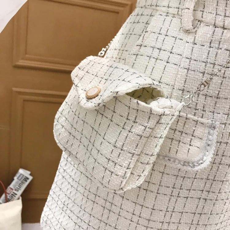 

Fall 2021 New Two piece set Women Tweed Patchwork Lantern sleeve Chiffon Shirt and Woolen A-line Skirt Suits With free bag