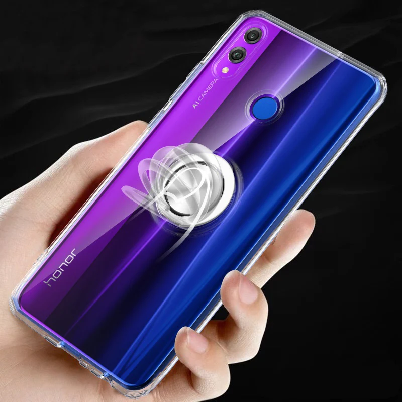 Чехол для телефона s для huawei honor 8X, чехол, Прозрачная мягкая силиконовая защита из ТПУ, магнитное кольцо, задняя крышка для honor 8X, чехол