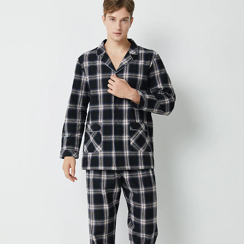 LYun новые осенние и зимние хлопковые пижамы мужские с длинными рукавами Промытые