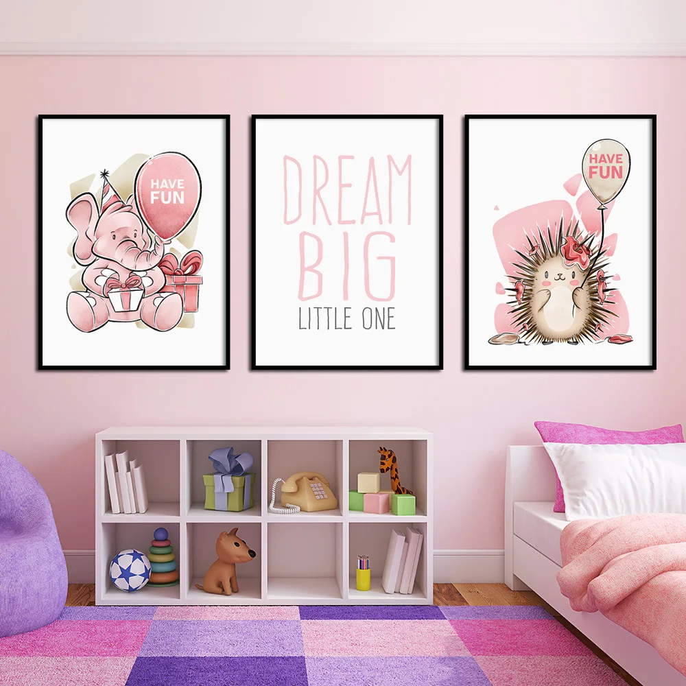 Розовые животные еж слон мечта большая стена искусство холст картины