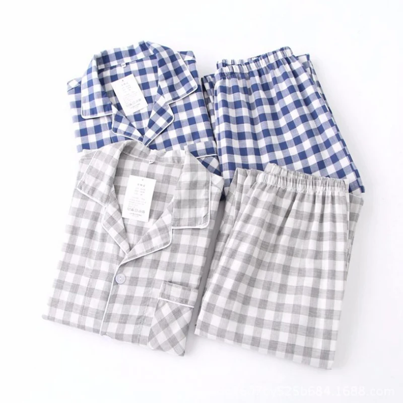 Новинка брюки с длинным рукавом из промытого хлопка Мужская пижама на весну и