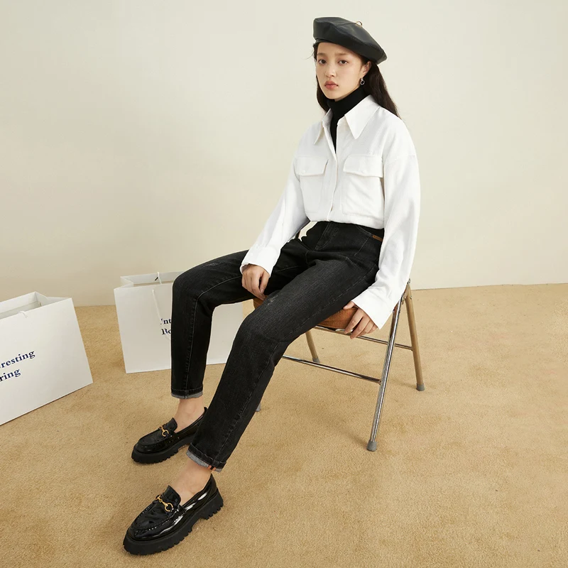 Женские повседневные джинсы INMAN черные прямые зауженные с завышенной талией в