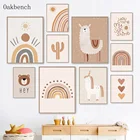 Художественная картина с единорогом, альпака, холст, плакат, Радужная Стена, художественный принт, кактусы, плакаты в стиле бохо, искусство, украшение детской комнаты