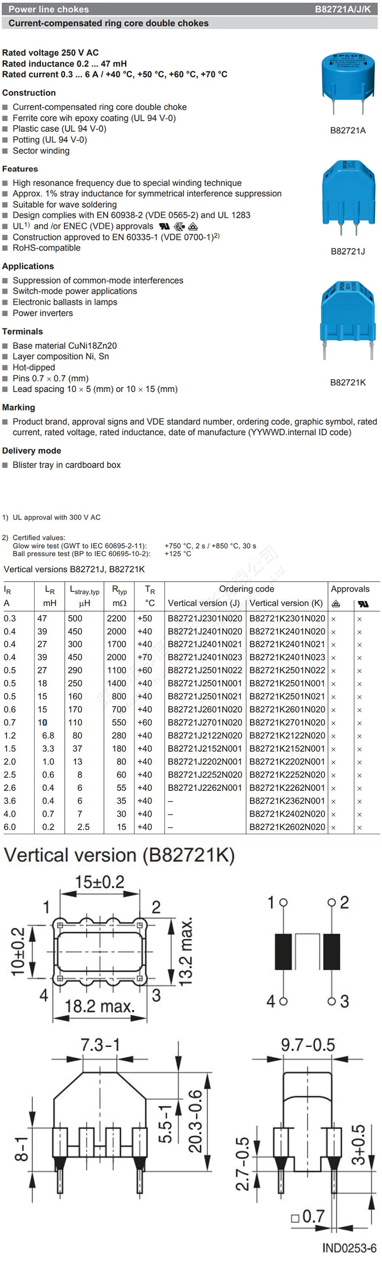 Оригинальный новый 100% B82721K2701N020 2X 10MH 0.7A импульсный источник питания фильтр общего