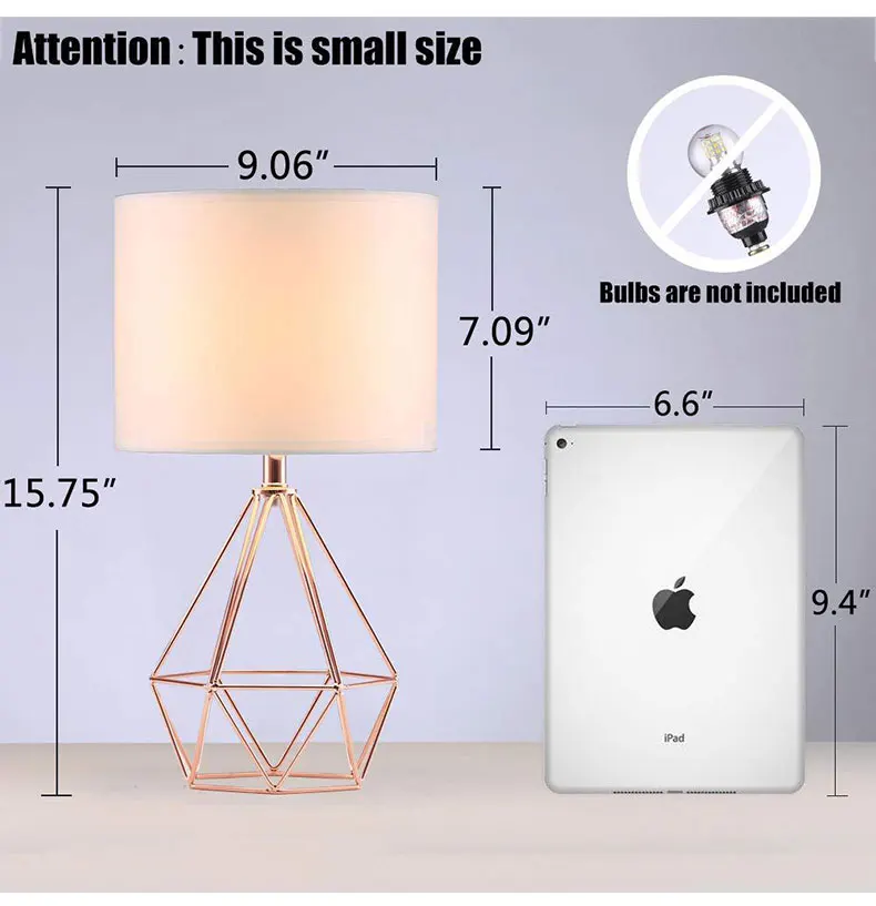Modern minimalist metal paint rose gold hollow diamond design cloth table lamp personality diamond LED lighting bedroom decor