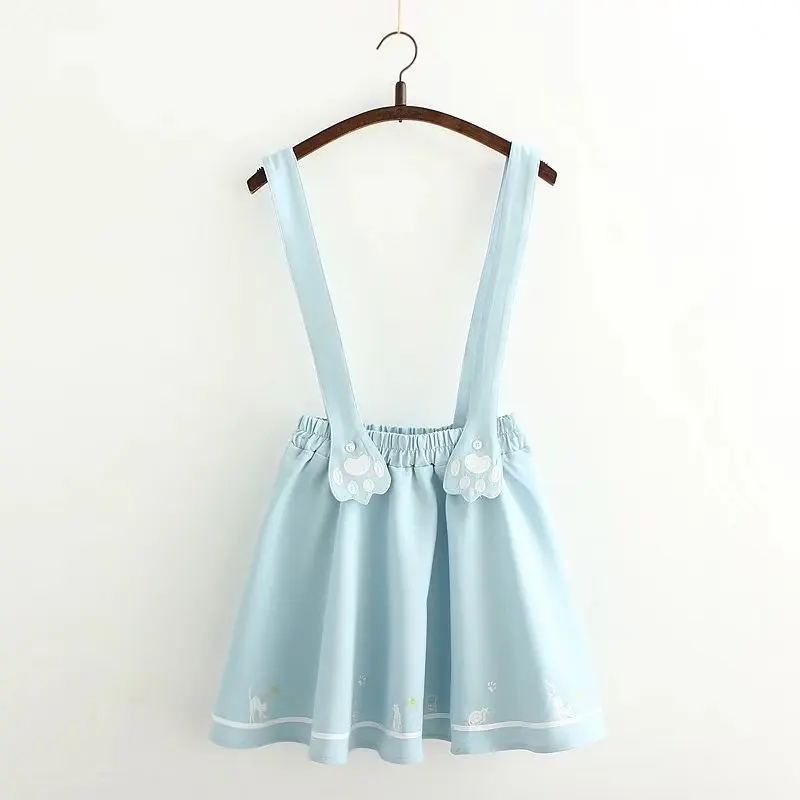 Light blue Новинка, летние женские юбки, юбка с вышивкой кота, собаки, Harajuku, Kawaii, японский стиль, Милая Мини-юбка на бретелях, CJNSXZQZ00405 - Цвет: Light blue