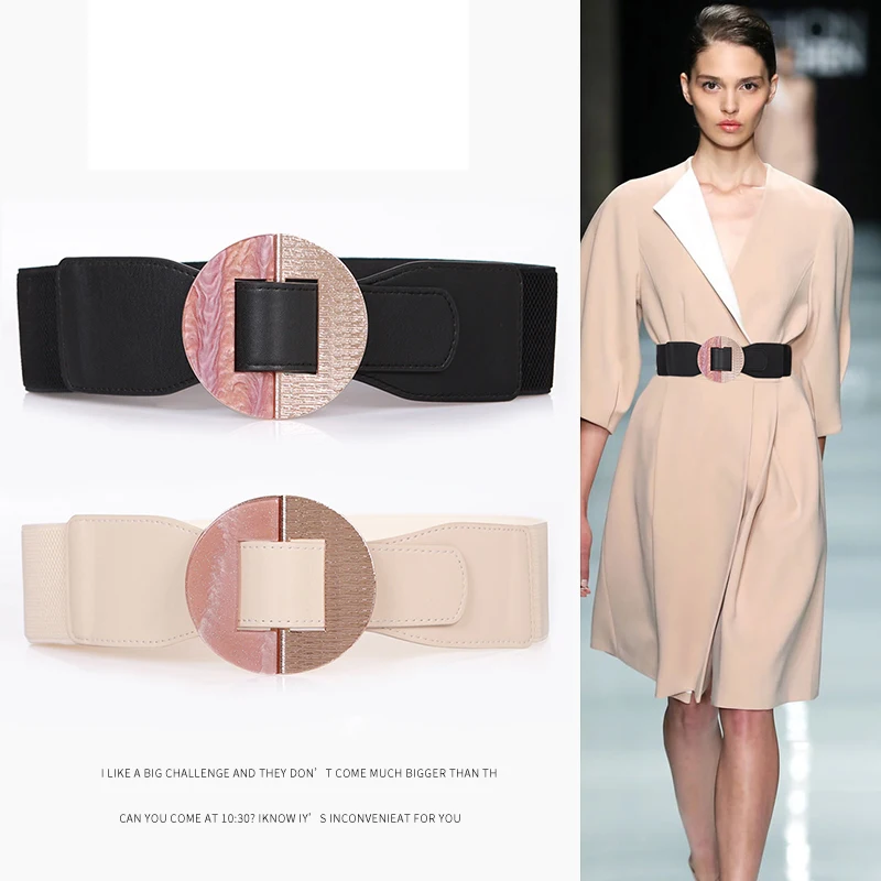 

Fashion Women PU Black Leather Waist Band Elastic Waist Belt Dress Apparel Accessories Metal Buckle Waistband New Hot