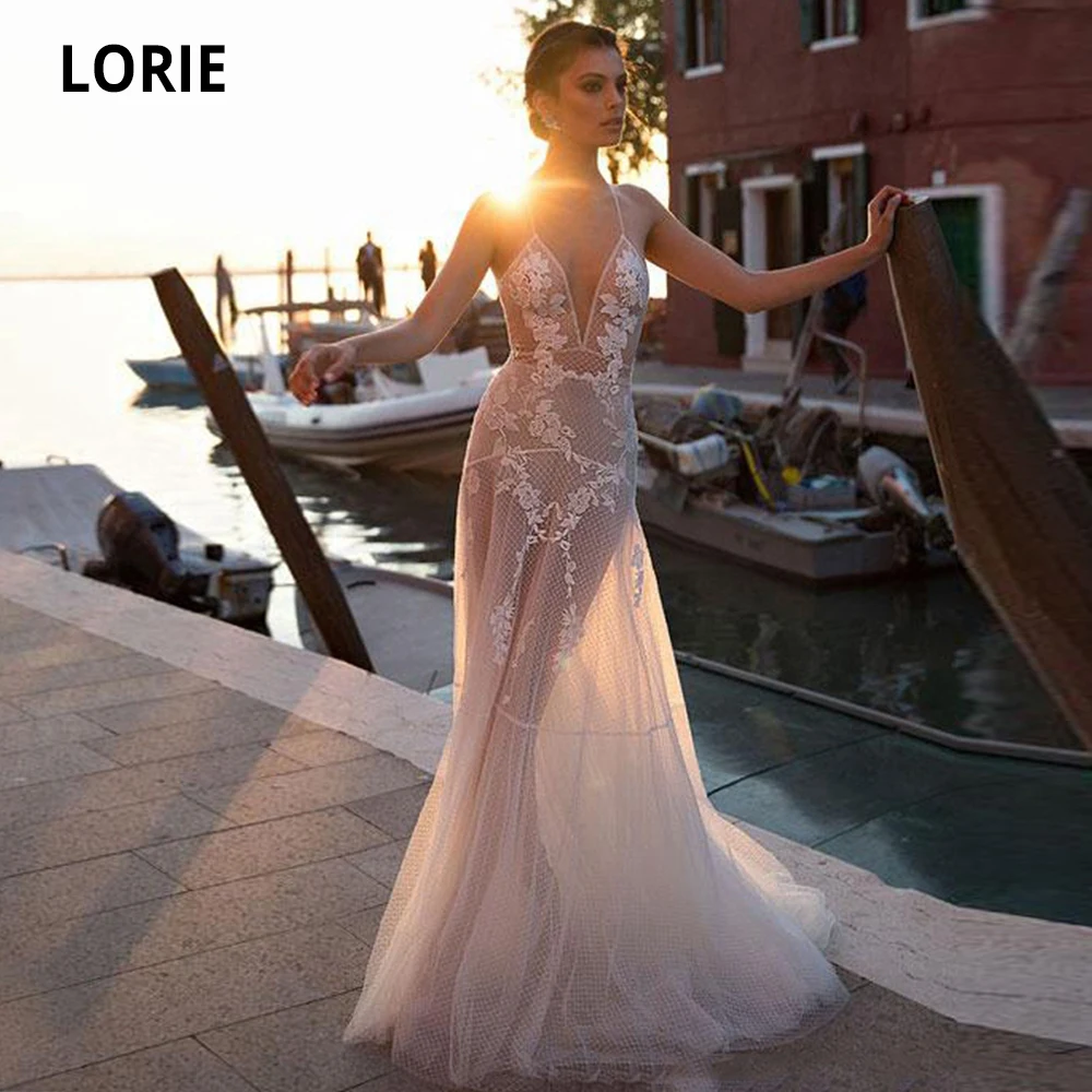 LORIE Элегантное свадебное платье Бохо С кружевной аппликацией прозрачное Тюлевое