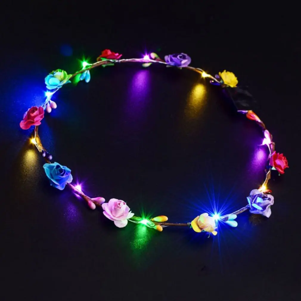 Светодиодный светящийся венок из цветов Корона повязка на голову свадебный