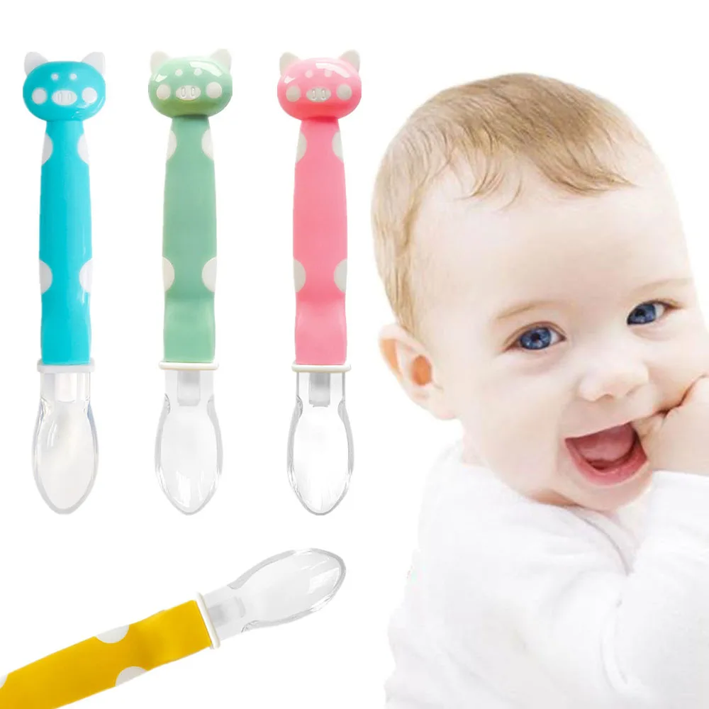 

BPA PVC Free Safety Pig Head Type Feeding Spoon for Baby Toddler Child Boys Girls Soft Tip Infant Spoons Tableware Utensils