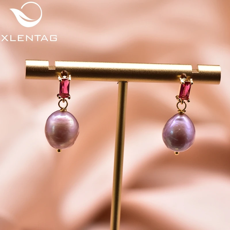 XlentAg романтические Красные кристаллы натуральный розовый жемчуг висячие серьги