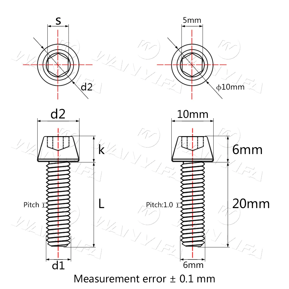 Титановый "Wanyifa" Болт M6x 10-15, 16, 18, 20, 25 30 35, 40 45 50 55 60 65 мм конусности головки шестигранный ключ Винт для велосипедная рулевая колонка тормозной болт