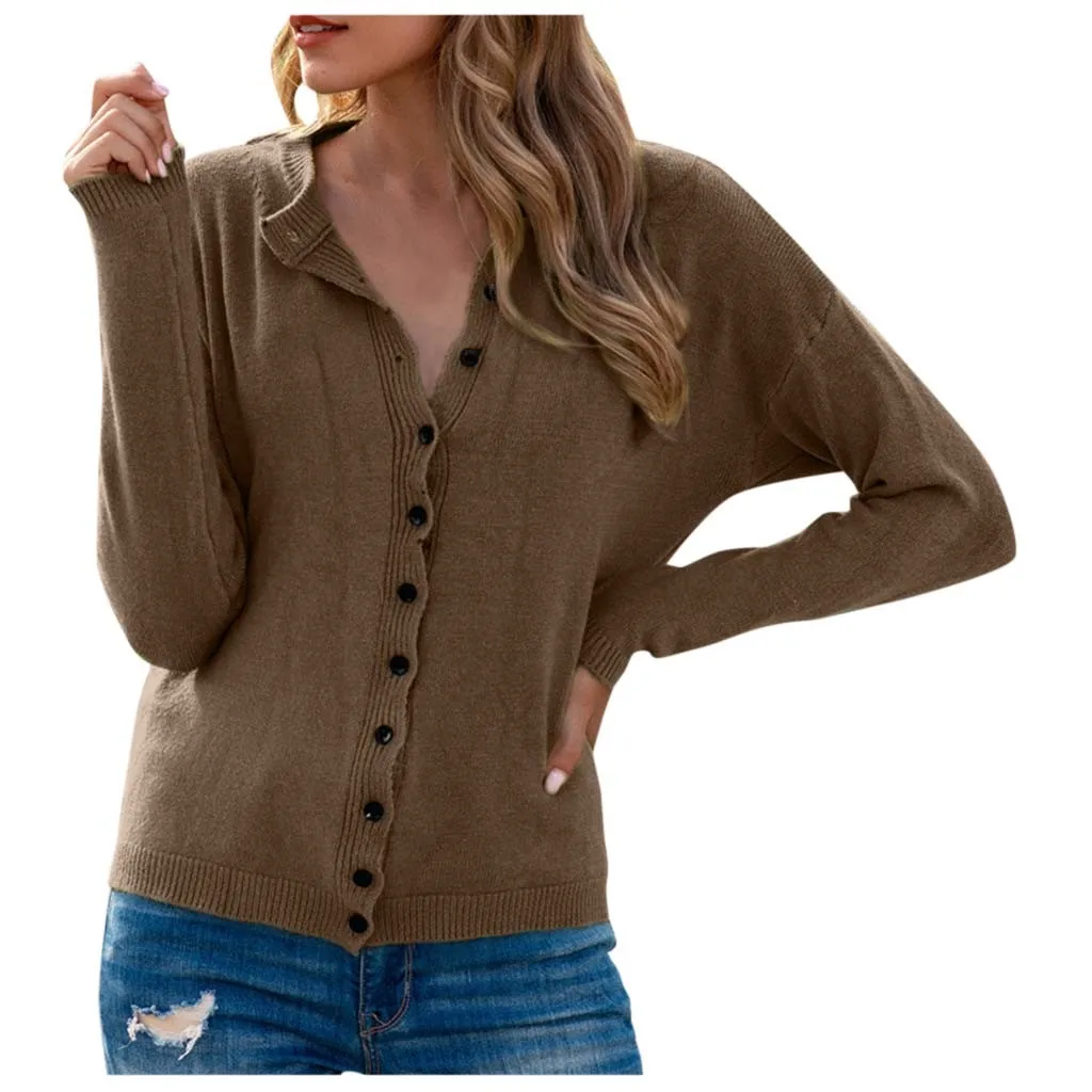 Casual Solid Knit Cardigans Sweater Women V Neck Loose Elegaht Thin Femme Retro Cardigan Coat haut femme Z0826 | Женская одежда