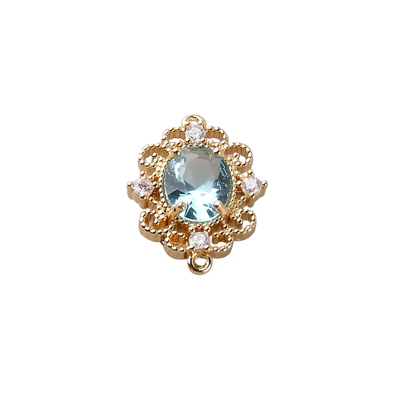 

Copper-plated color preservation palace retro faceted crystal gemstone pendant DIY hand-made earrings hairpin material 4pcs