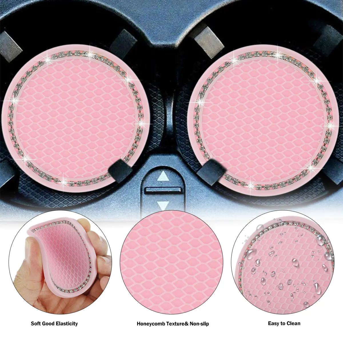 

4Pcs Car Coasters Universal Cup Holder Pads Non-Slip Glitter Rhinestone Coasters Bling Crystal Car Interior Accessories