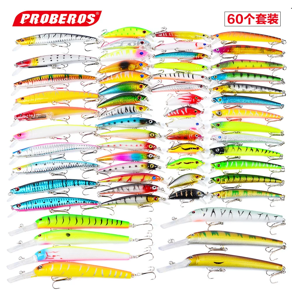 

60pcs 7 Specifications Lure Bait Suit Mixed Hard Bait Minnow Long Tongue and Light Minnow Random Combination Topmouth