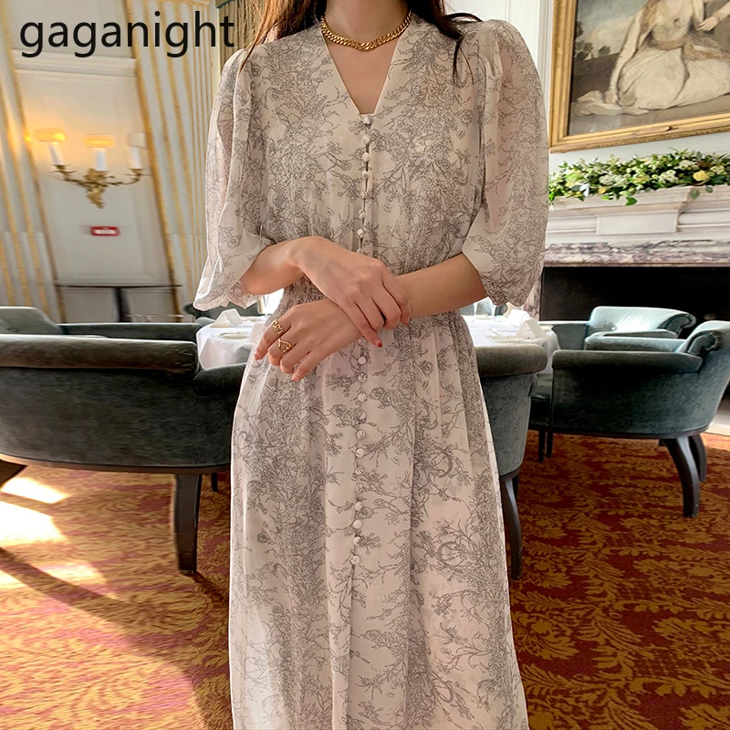 Женское шифоновое платье макси Gaganight винтажное праздничное с пышными рукавами и