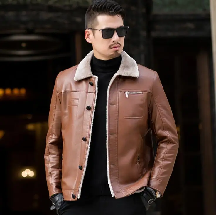 mens leather jacket lapel  velvet motorcycle coat men jackets thicken warm clothes jaqueta de couro street fashion winter
