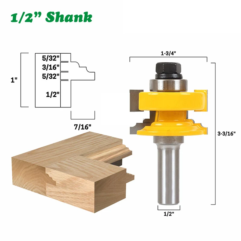 

1PC 1/2" 12.7MM Shank Milling Cutter Wood Carving Classical Reversible Rail & Stile Ogee Tenon Glass Door Router Bit Woodworking