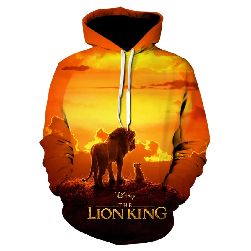 Свитшот с капюшоном и 3D принтом короля льва для мужчин женщин уличная одежда