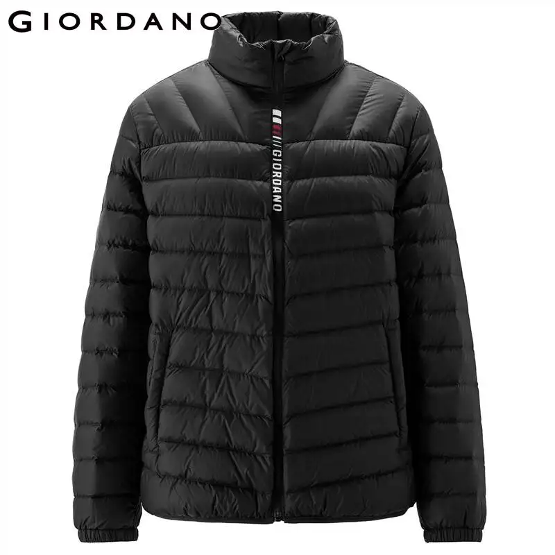 Giordano Men Down Jackets Printed Lightweight Grey Duck Down Jacket Stand Collar Machine Washable Down Coat 01071700