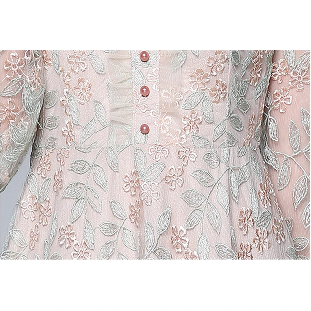 

Simgent High End Luxury Dress Women Stand Collar Mesh Floral Embroidery Dress 2021 New Arrival Spring Autumn Vestidos SG101134