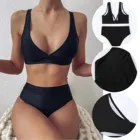 Женский купальник-танкини, черный пикантный раздельный купальник, бикини, пляжная одежда, комплект нижнего белья с высокими штанинами