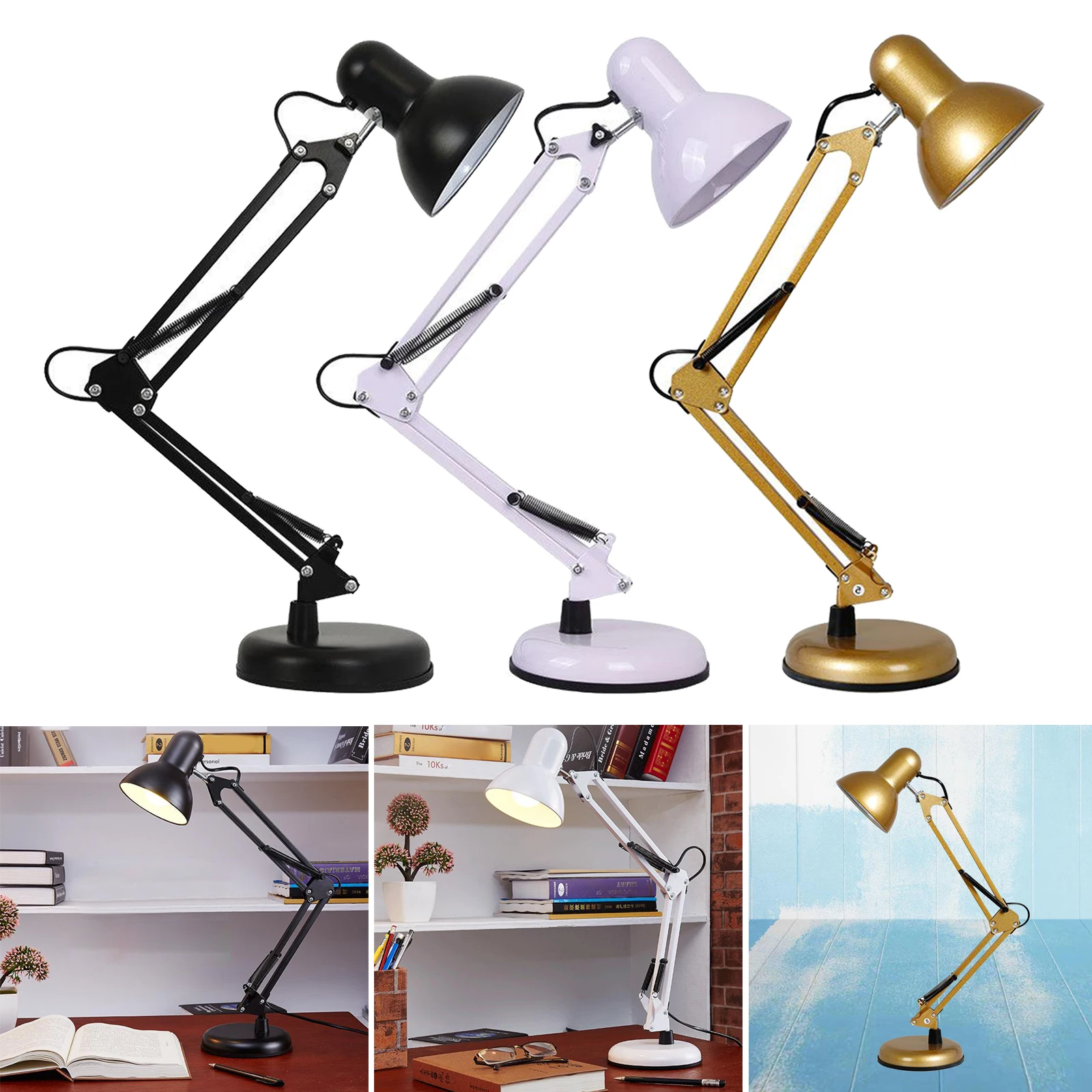 

Study Desk Reading Lamp E27 Swing Arm Light Adjustable Corded
