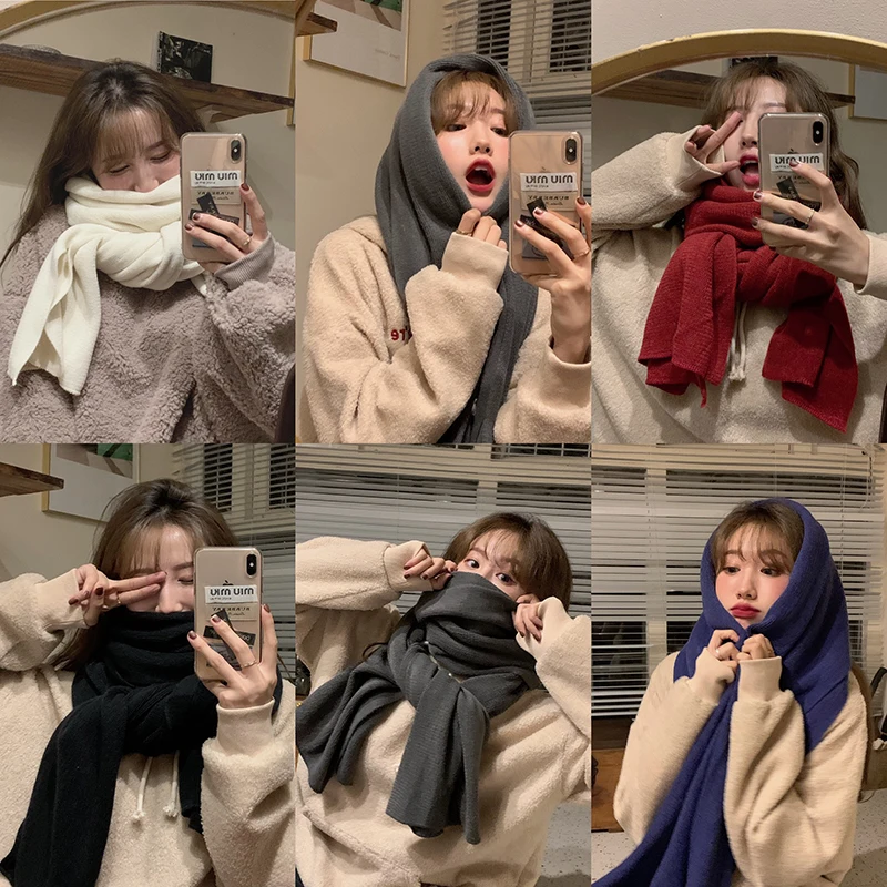 

6 colors 2019 winter korean style solid color wool scarf for women warm Pashmina Wrap Shawls and Scarves womens (R99983)