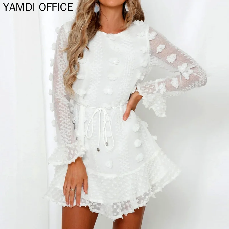 Женские белые платья YAMDI в стиле бохо новинка 2019 летние и осенние кружевные