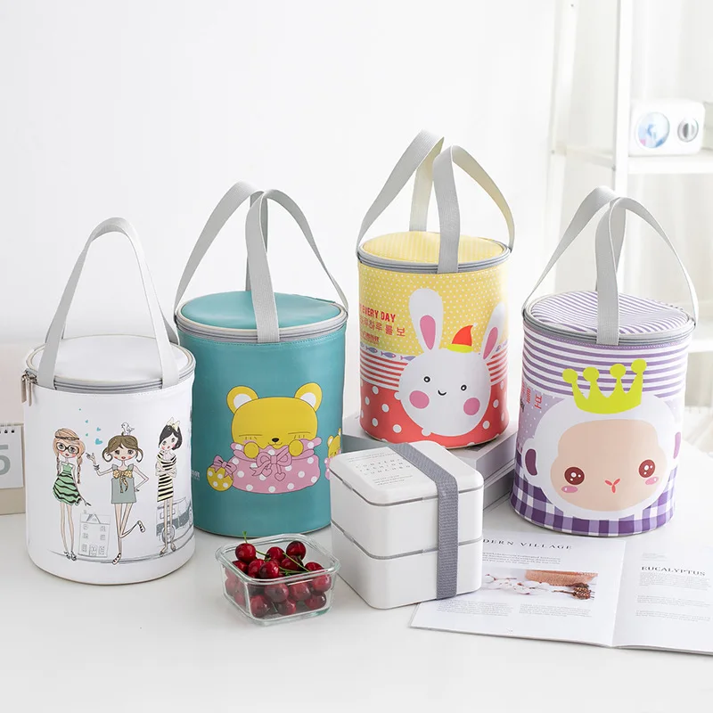

Women Round Thermal Lunchbox Bag Children Cartoon Insulation Cooler Tote Kids Cute High Quality Fresh Keeping Food Lunch Bags